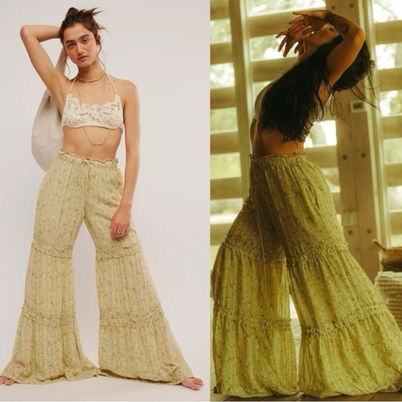 Free People Dainty Ethereal Cottage Prairie Tiered Wide Leg Pants Size Large NEW - Picture 3 of 15